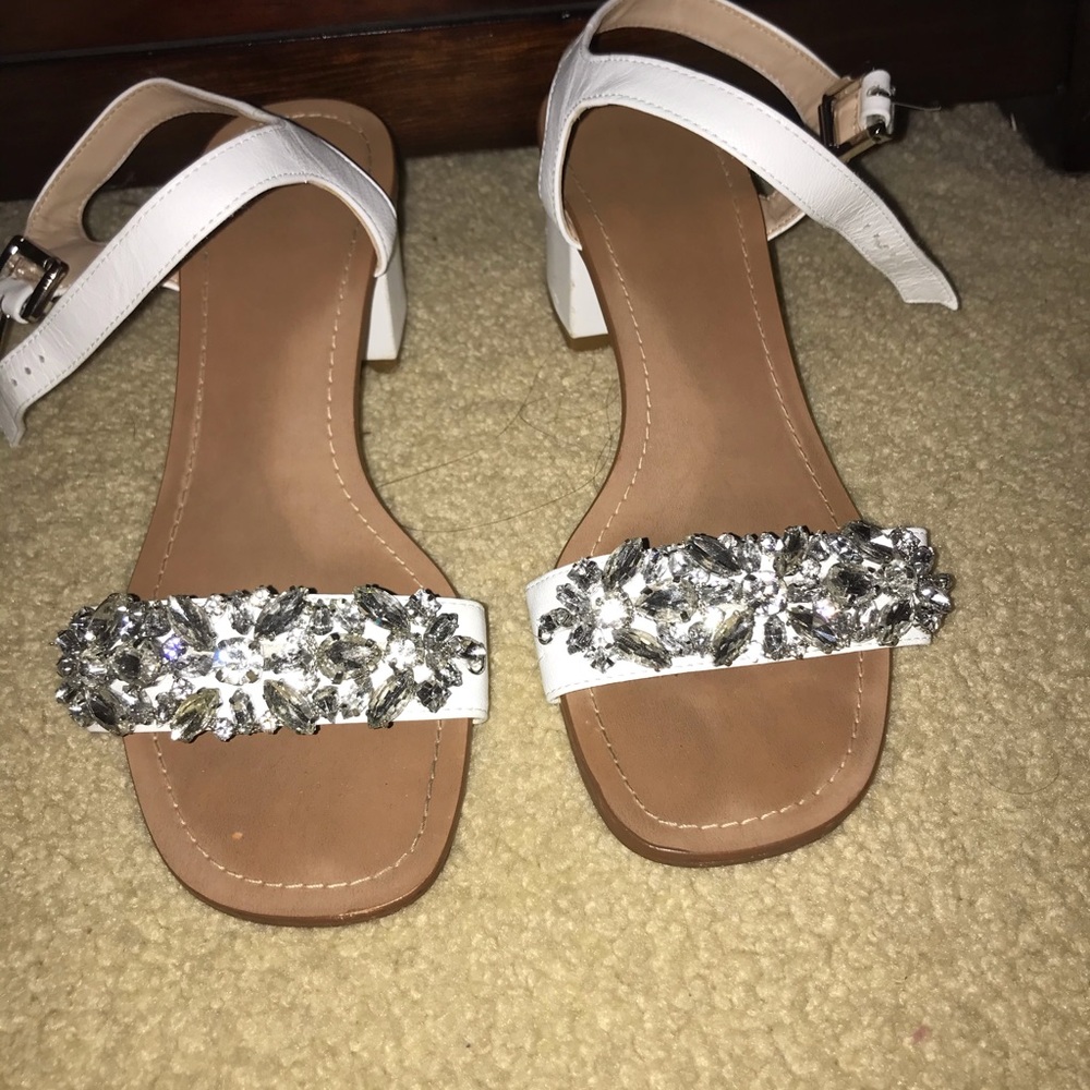 Embellished white block heel